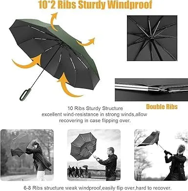 Umbrella for Men Women || Folding With Carabiner Handle(Green)