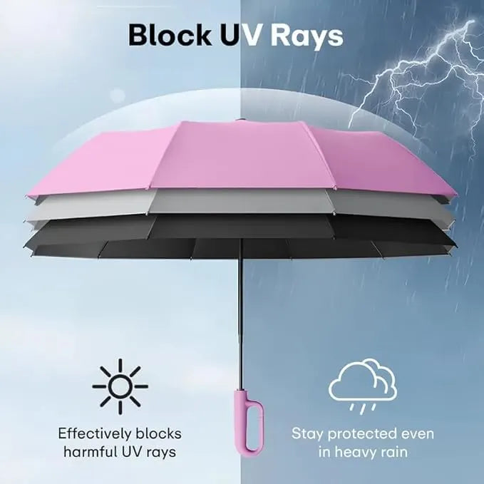 Umbrella for Men Women || Folding Umbrella With Carabiner Handle (Pink)