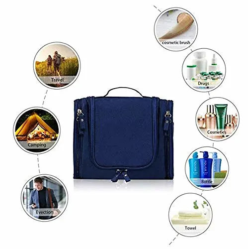 Nylon Multifunctional Travel Pouch Bag Extra Large Makeup Organiser (Navy Blue)