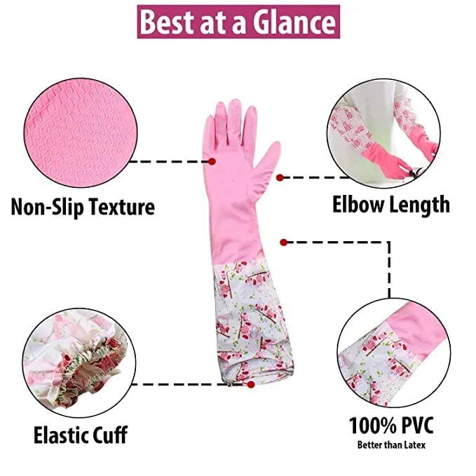 Reusable Rubber Latex PVC Flock lined Long Sleeves elbow length Hand Gloves