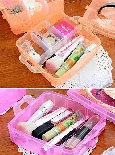 Plastic 3 Tier Stackable Adjustable 18 Compartment Slot Snap (Light Pink)