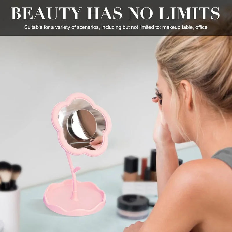 Flower-Shaped Decorative Rotatable Makeup Mirror for Desk