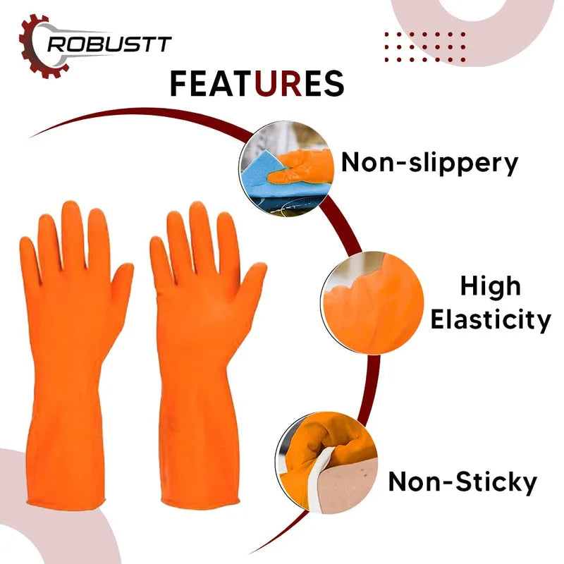 Rubber Cleaning Gloves | Reusable Gloves for Cleaning (Orange)
