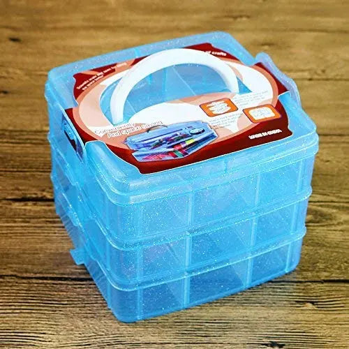 Plastic 3 Tier Stackable Adjustable 18 Compartment Slot Snap(sky blue)