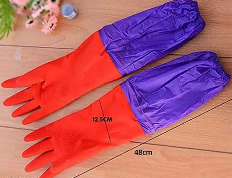 Reusable Rubber Latex PVC Flock lined Long Sleeves elbow length Hand Gloves
