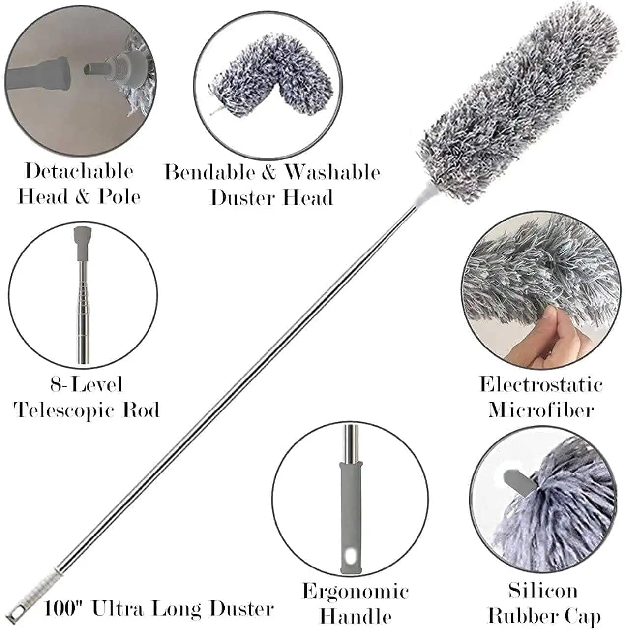 Microfiber Feather Duster Bendable & Extendable Fan Cleaning Duster