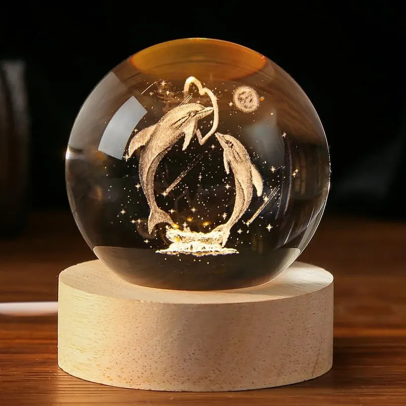 E 3D Dolphin Crystal Ball Night Lamp