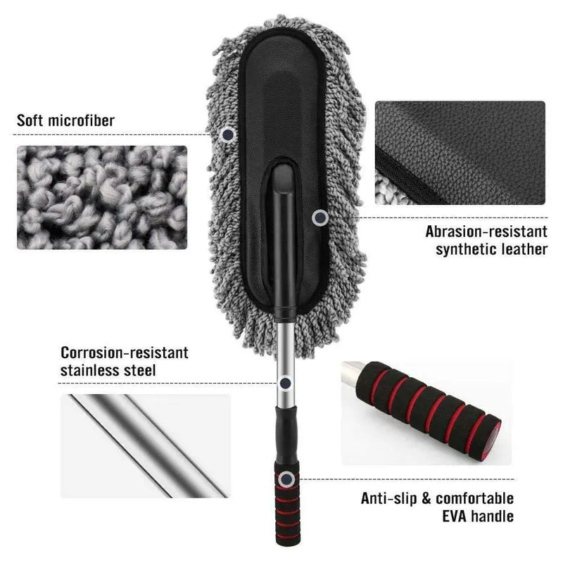 Soft Microfiber Car Duster Brush with Extendable Handle Wet & Dry Scratch