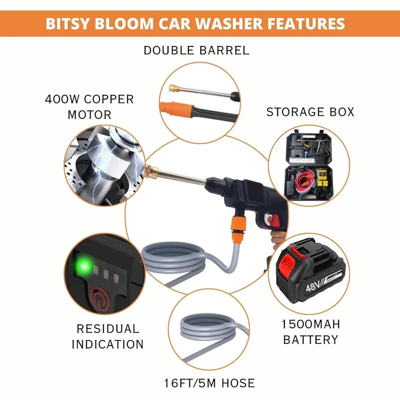 (Double Battery) Cordless Portable Wireless Pressure Washer Gun