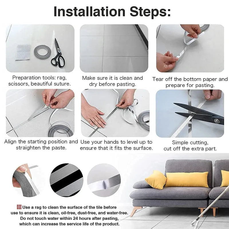 Tile Stickers Decorative Floor Wall Sticker Foil Line Peel and Stick Adhesive Waterproof
