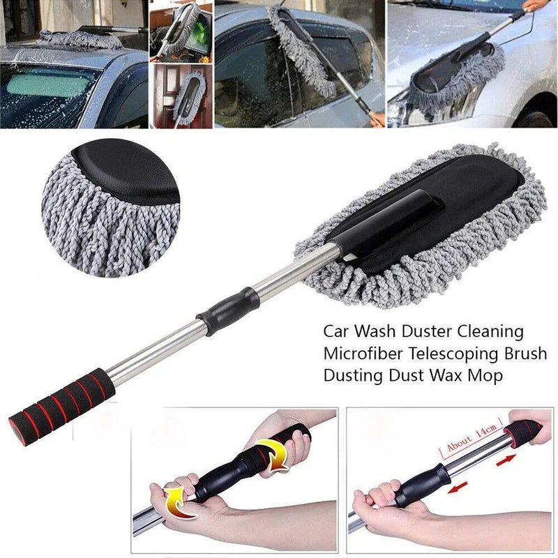 Soft Microfiber Car Duster Brush with Extendable Handle Wet & Dry Scratch