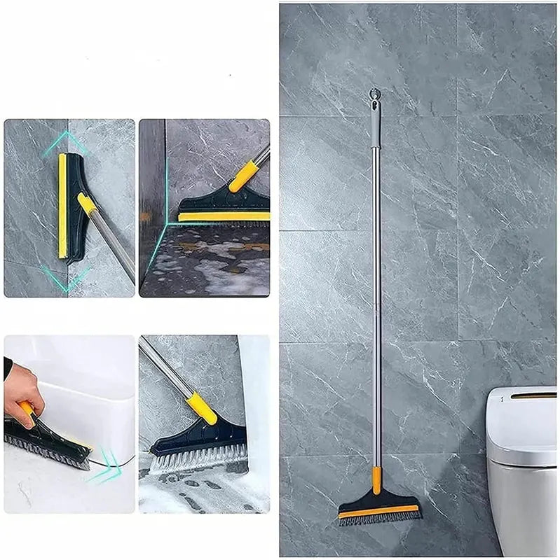 2 in 1 Floor Tiles Cleaning Brush with Wiper 120° Rotating Bathroom