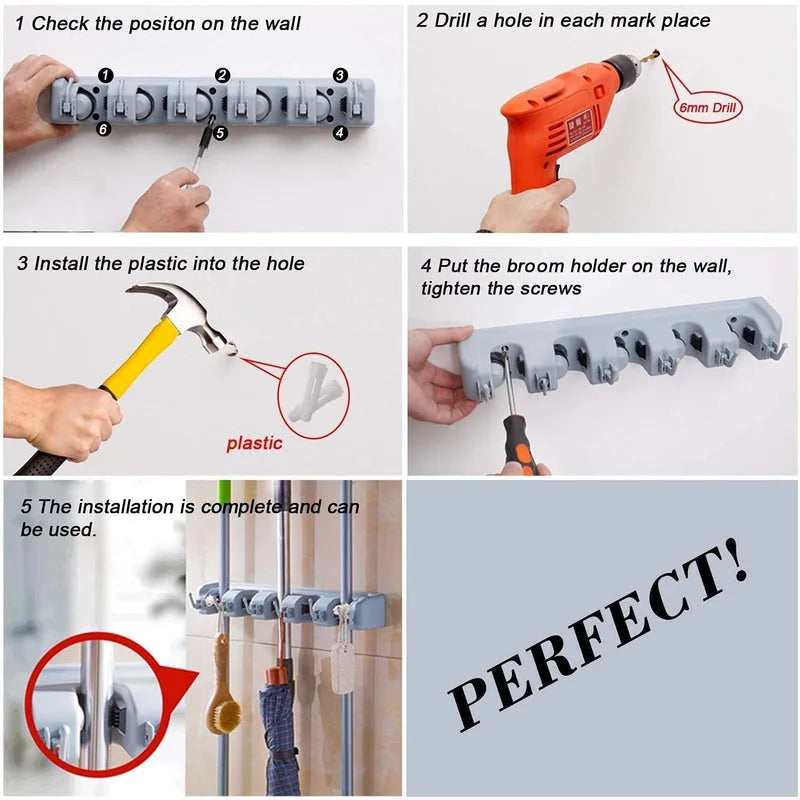 polypropylene broom holder wall mounted jhadu mop