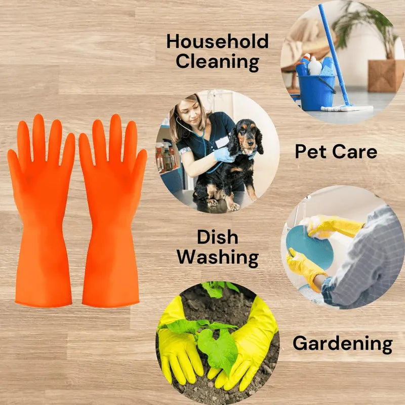 Rubber Cleaning Gloves | Reusable Gloves for Cleaning (Orange)