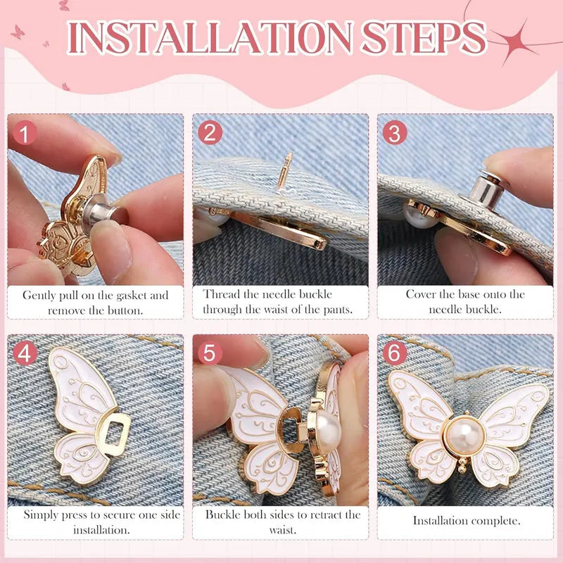 4 Sets Butterfly Jean Buttons Waist Tightener for Loose Pants