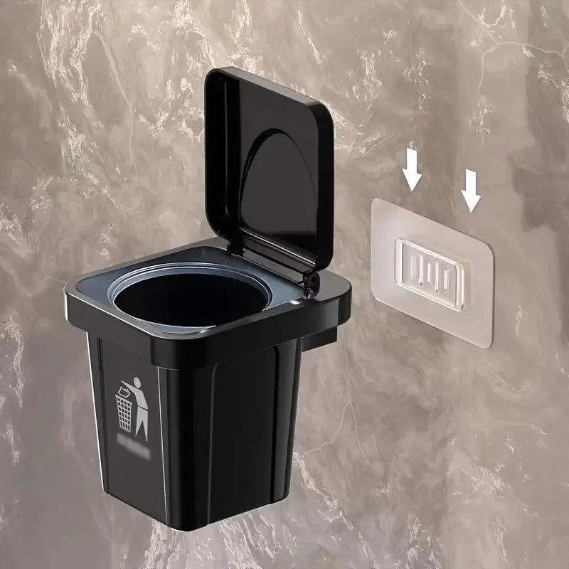 Wall-Mounted, No-Nail Dual-Use Trash Can
